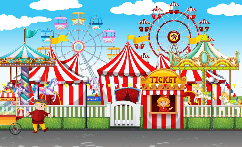 Carnival with many rides and shops vector