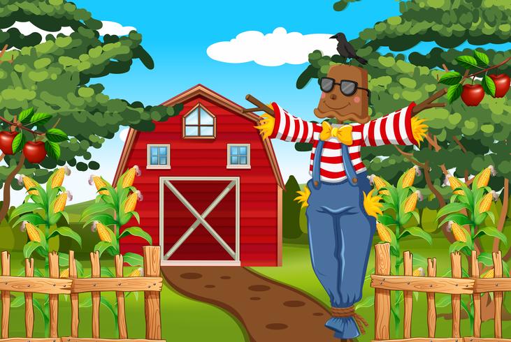 Scarecrow in the farmyard vector