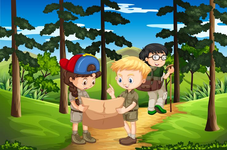Kids hiking up the mountain vector