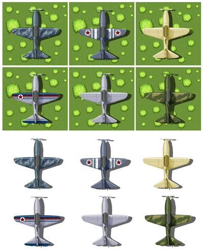 Different designs of military airplanes