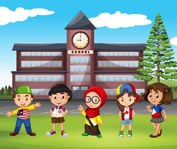 Many children at school vector