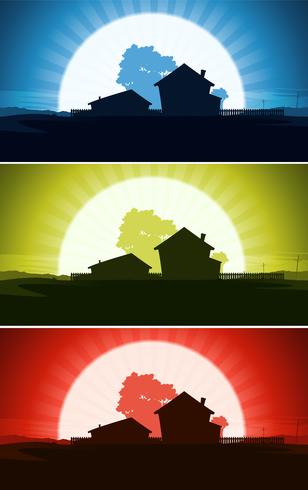 Set Of Ranch House In Wild Country Landscape vector