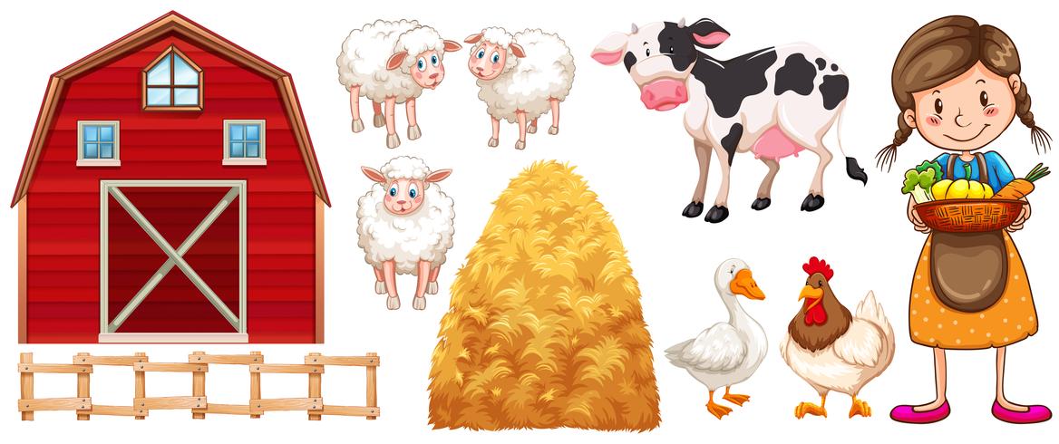 Farmer and farm animals vector