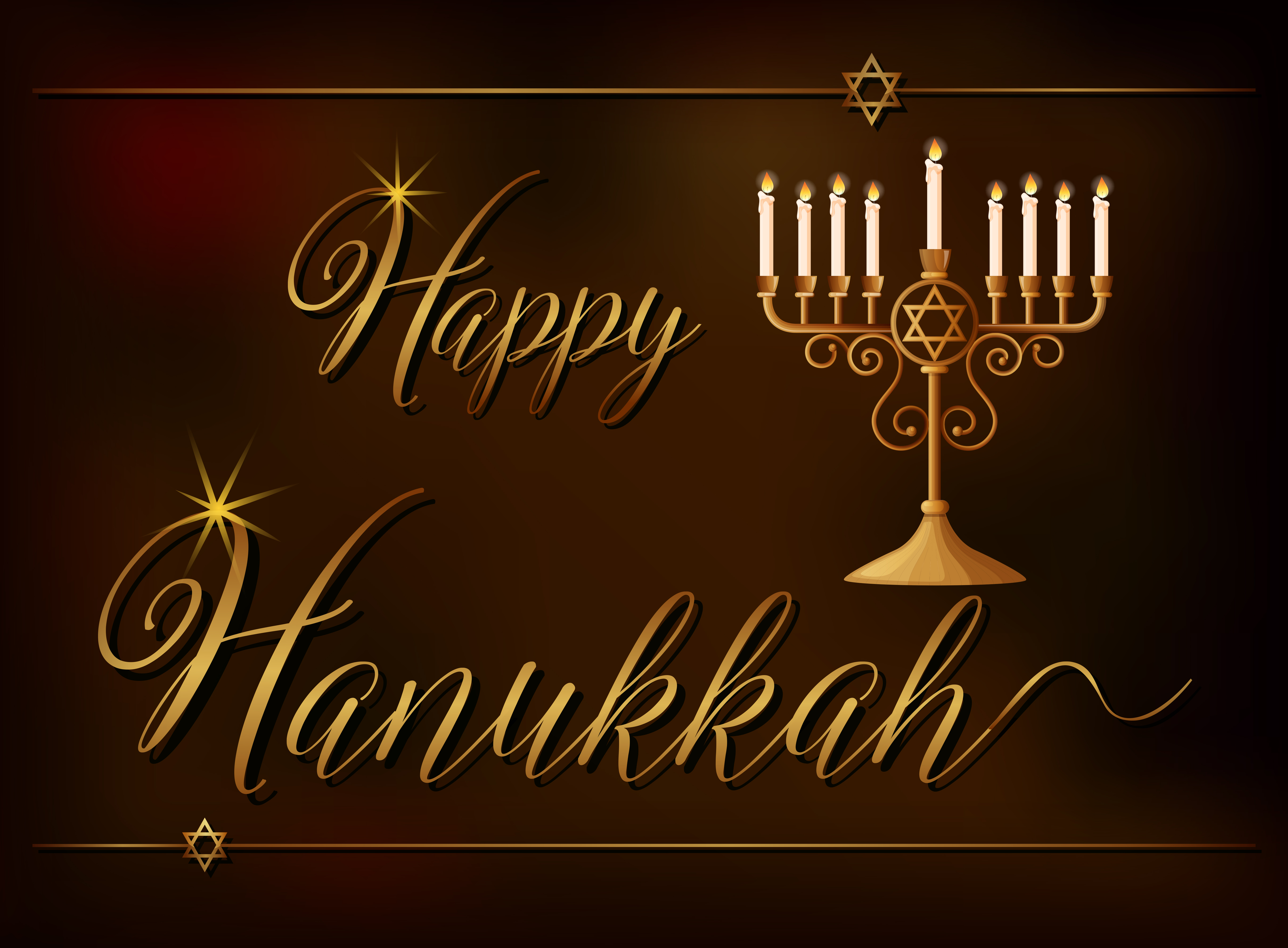Modèle de carte Happy Hanukkah avec lumière et symbole d'étoile