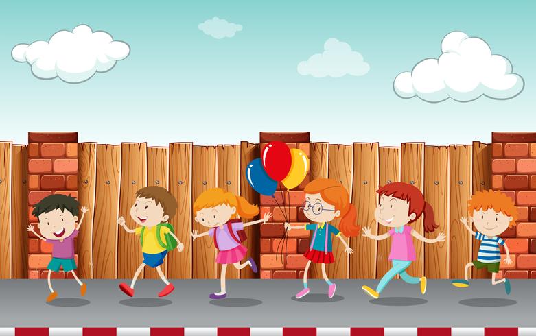 Kids walking on pavement vector