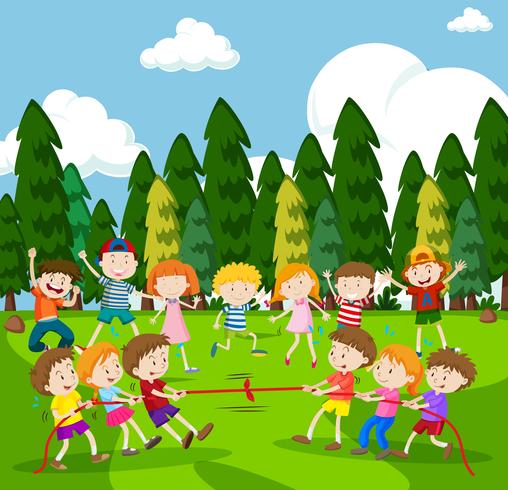 Background scene with children playing tug of war vector