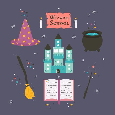 Wizard School Icons Vector