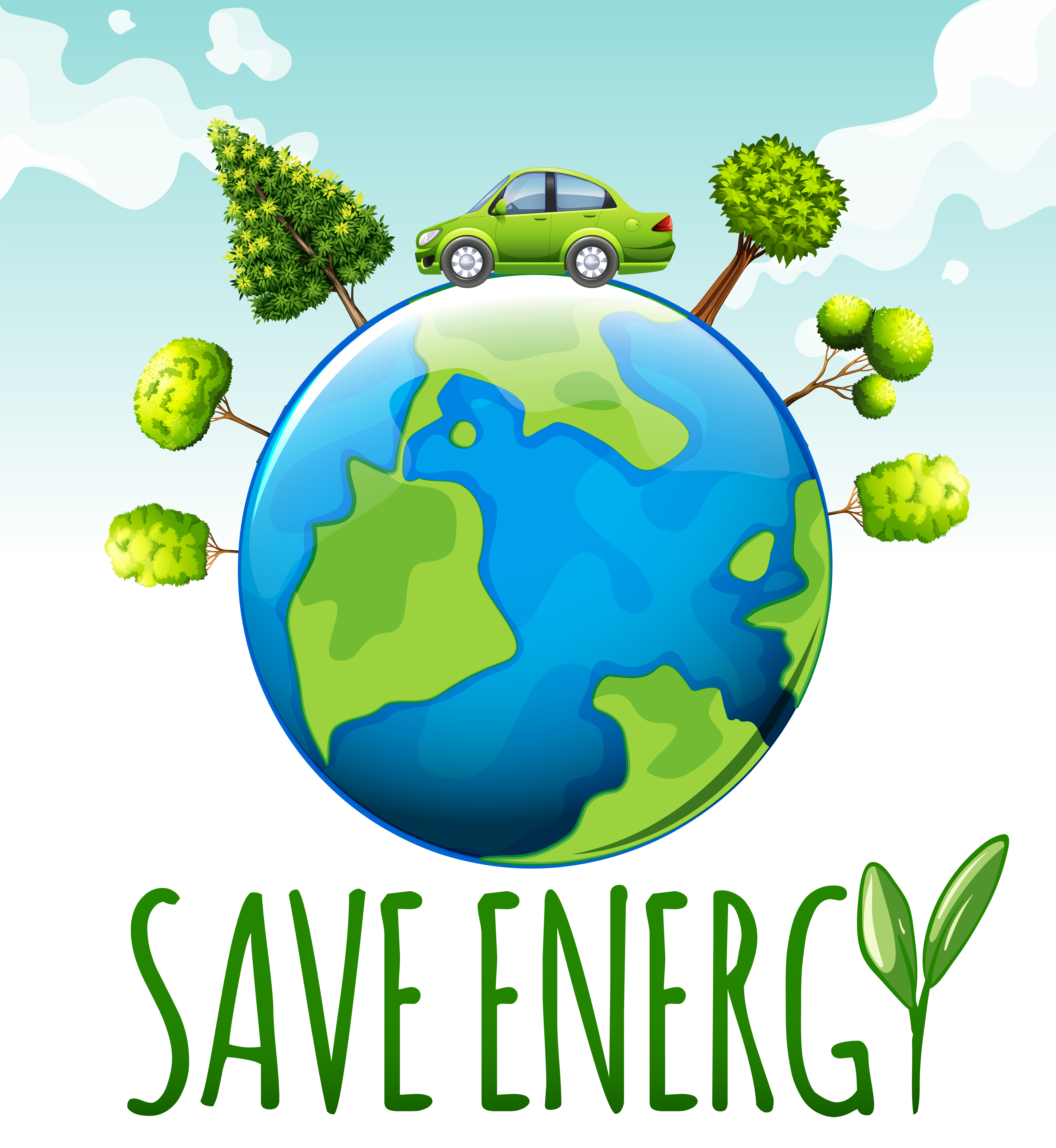 Sparen Sie Energie mit Auto und Bäumen - Download Kostenlos Vector