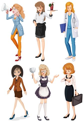 Mujeres con diferentes profesiones. vector