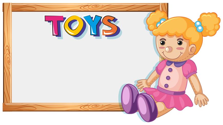 Wooden frame template with cute doll vector