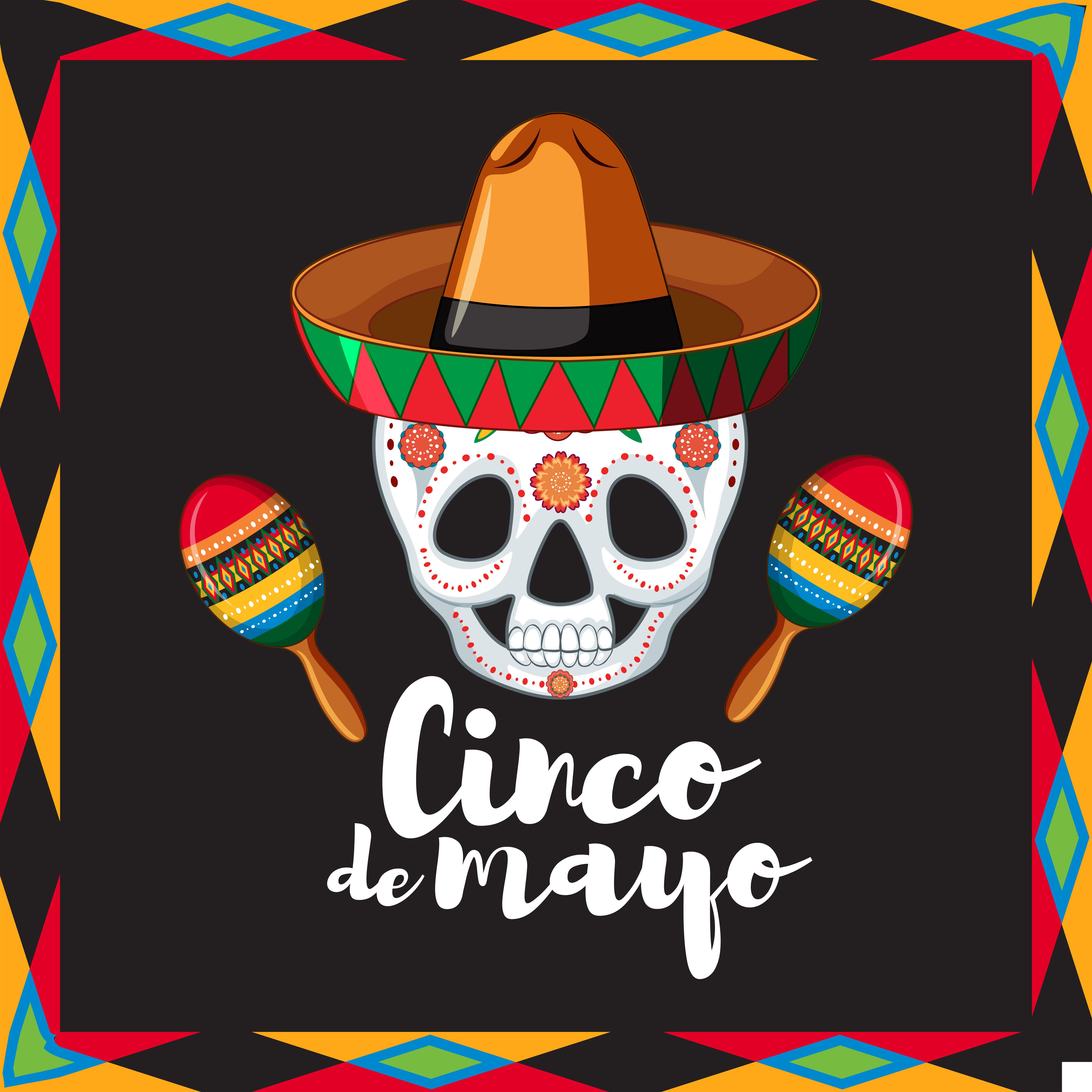 Cinco De Mayo Card Template With Skull Wearing Hat 455881 Vector Art At 