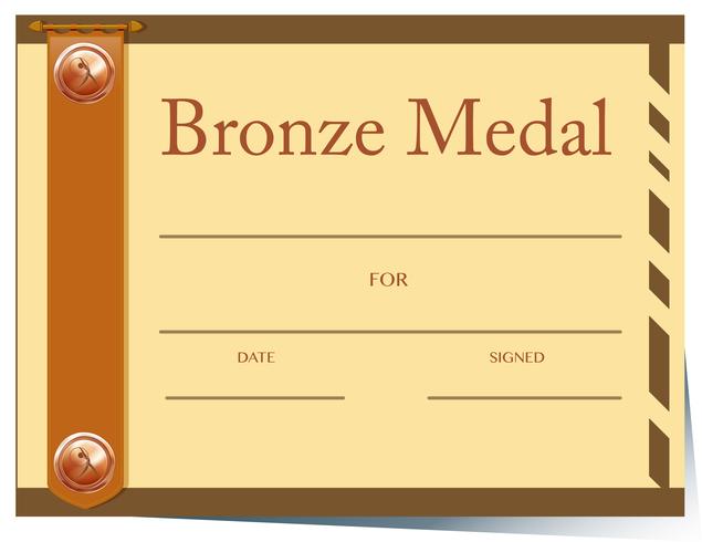 Plantilla de certificado con medalla de bronce. vector