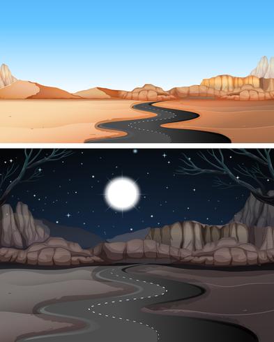 Road to the desert day and night	 vector