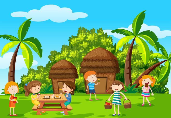 Childre picnic in the park vector