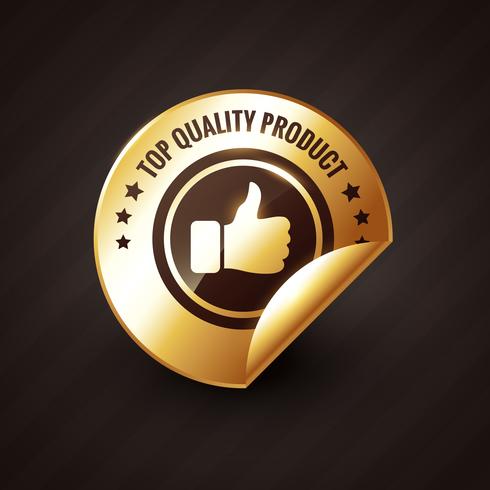 top quality product with thumbs up golden label design vector