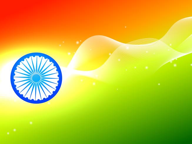 indian flag wheel with wave in tricolor background vector