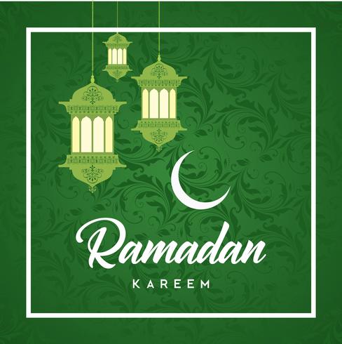 Tarjeta de felicitación de Ramadán Kareem y antecedentes islámicos con patrón árabe vector