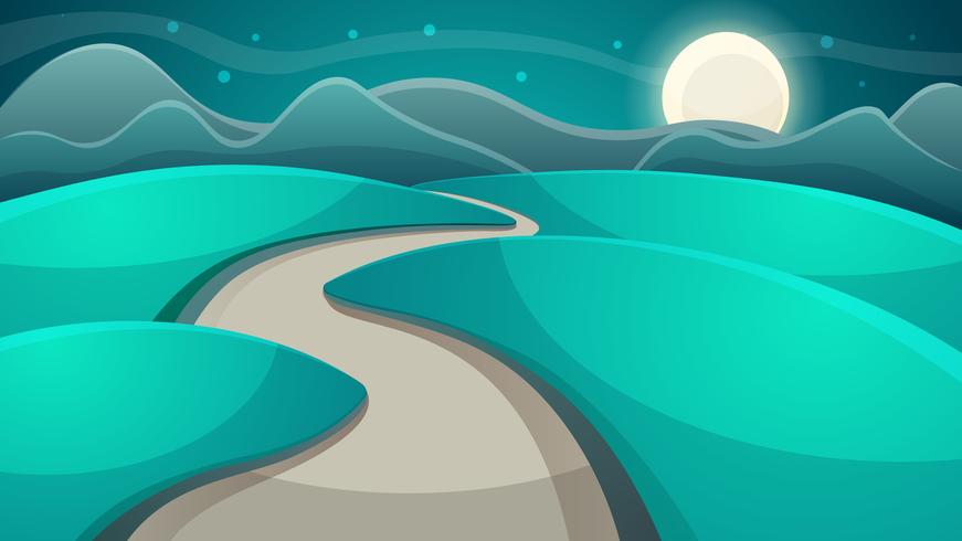 Cartoon night landscape. Moon and cloud. vector