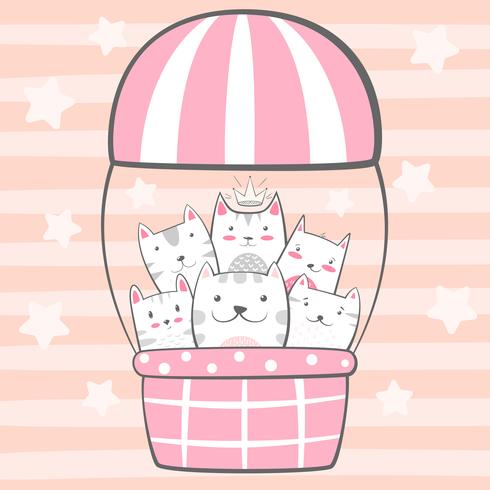Cat, kitty characters. Air balloon illustration. vector