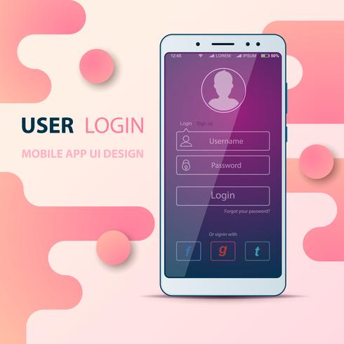 Diseño de interfaz de usuario. Icono de smartphone Nombre de usuario y contraseña. vector