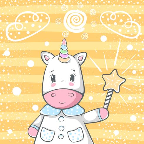 Cute magic trik unicorn characters. vector