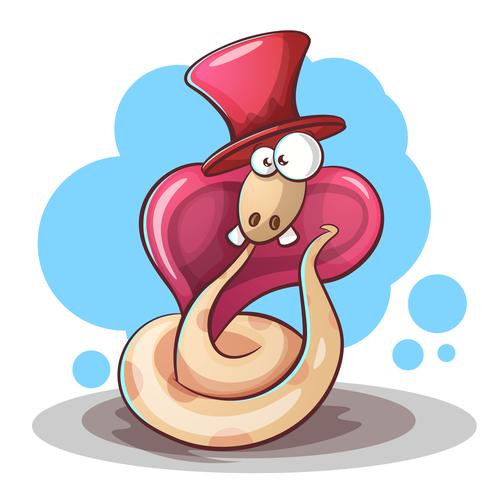 Dibujos animados de serpiente, sombrero y diente. vector