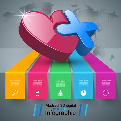 Resumen ilustración digital 3d infografía. Icono del corazón vector