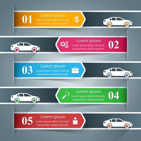 Infografía de negocios de papel. Coche, icono de la carretera. vector