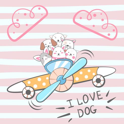 Cartoon dog characters. Airplane illustration. vector