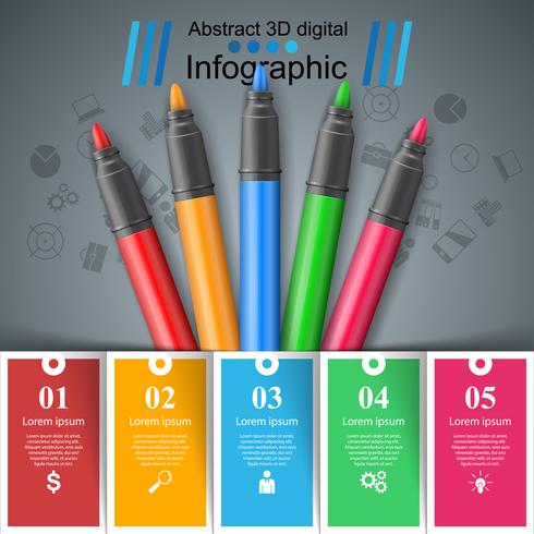 Infografía de educación. Cinco artículos de arte infográfico. vector