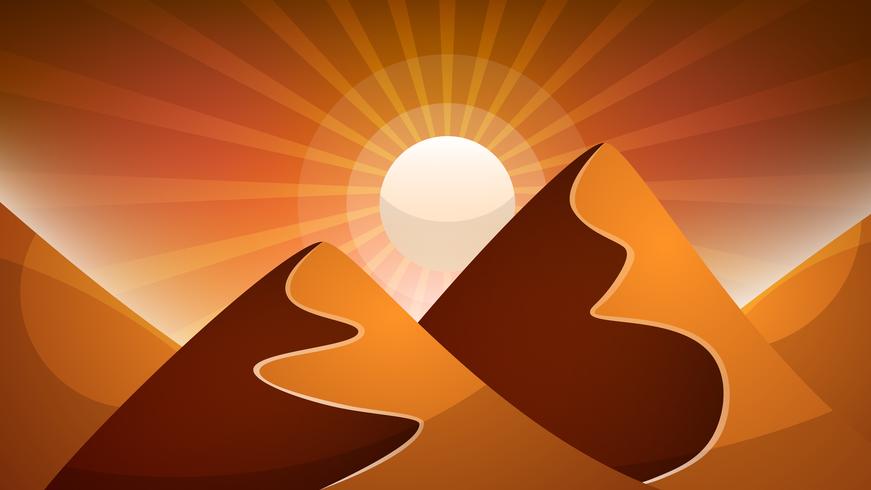 Desert landscape. Pyramid and sun. vector