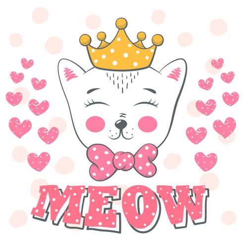 Cute, pretty love cat illustration. vector