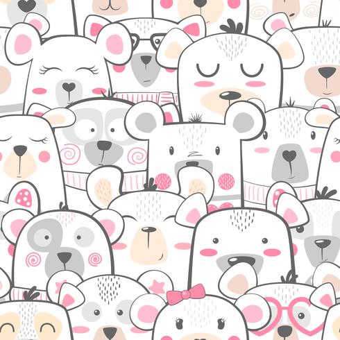 Seamless pattern - cute set bear. vector