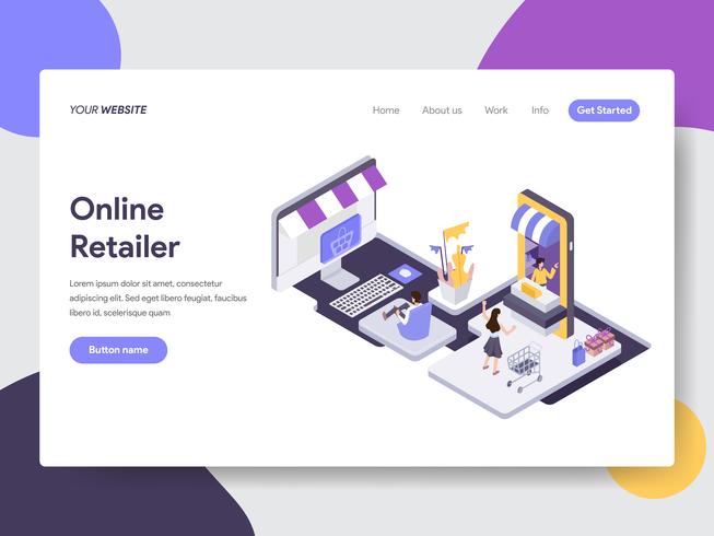 Landing page template of Online Retailer Illustration Concept. Isometric flat design concept of web page design for website and mobile website.Vector illustration vector