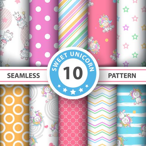 Cute cartoon unicorn - seamless pattern vector