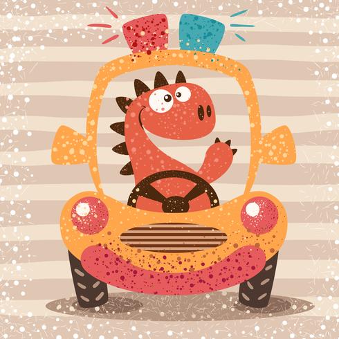 Cute dino drive funny car. vector