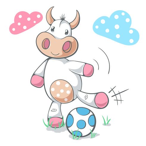 Linda graciosa vaca juega futbol, futbol. vector