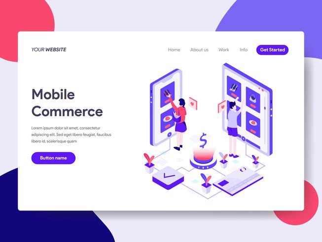 Landing page template of Mobile Commerce Illustration Concept. Isometric flat design concept of web page design for website and mobile website.Vector illustration vector