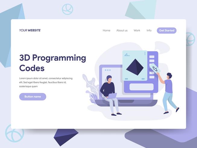 Landing page template of 3d Programming Codes Illustration Concept. Isometric flat design concept of web page design for website and mobile website.Vector illustration vector