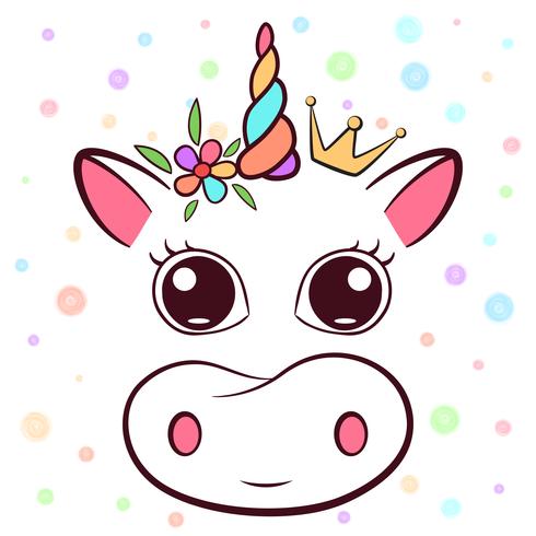 Vaca linda, personajes cowicorn. Idea para camiseta estampada. vector