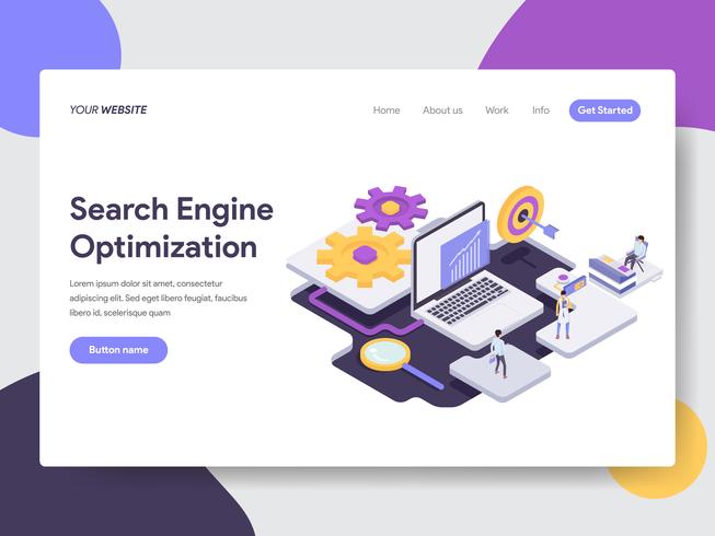 Landing page template of Search Engine Optimization Illustration Concept. Isometric flat design concept of web page design for website and mobile website.Vector illustration vector