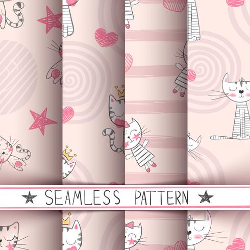 Little princess - kitty seamless pattern vector