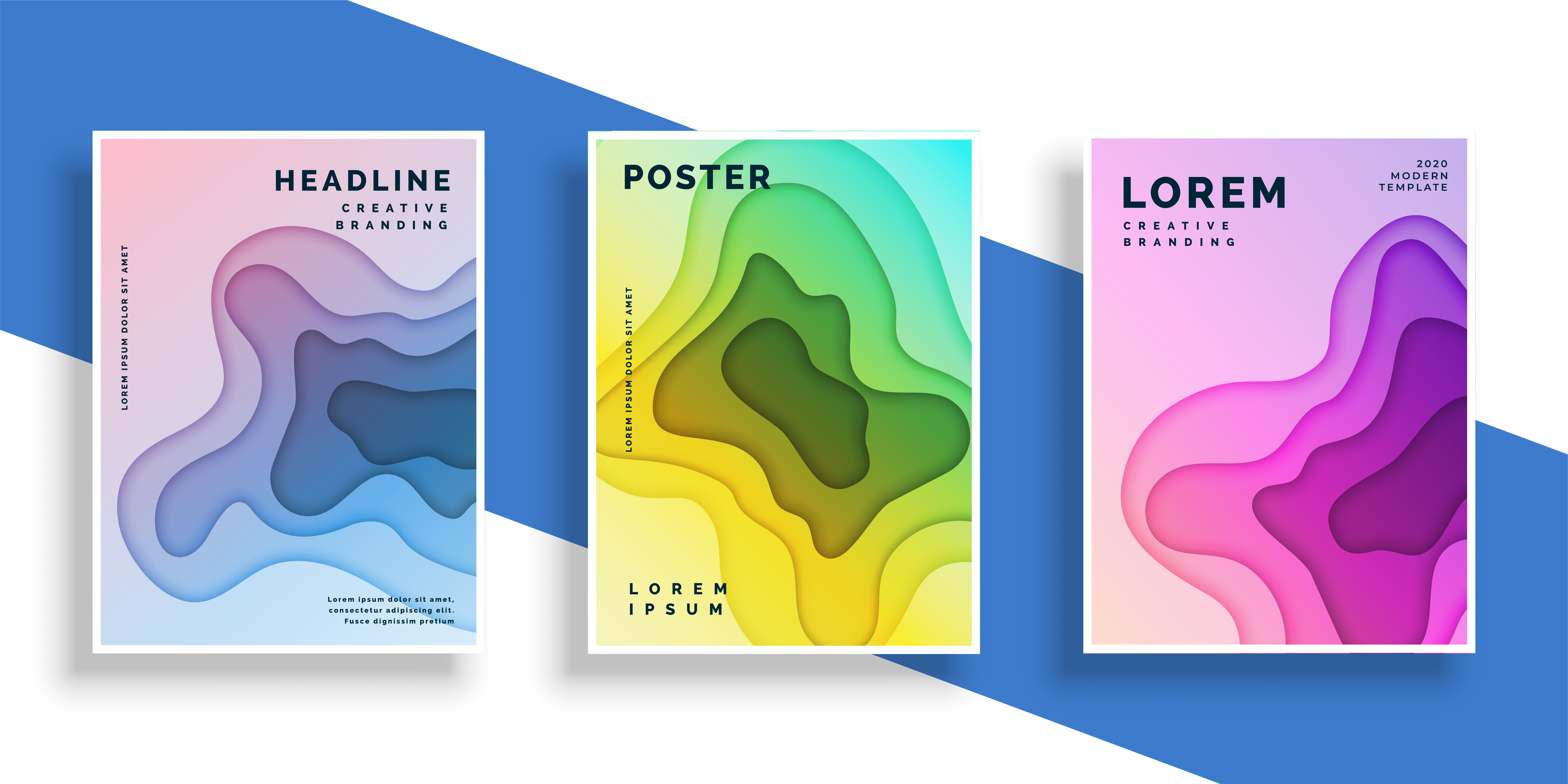 abstract paper cut flyer poster set Download Free Vector Art, Stock