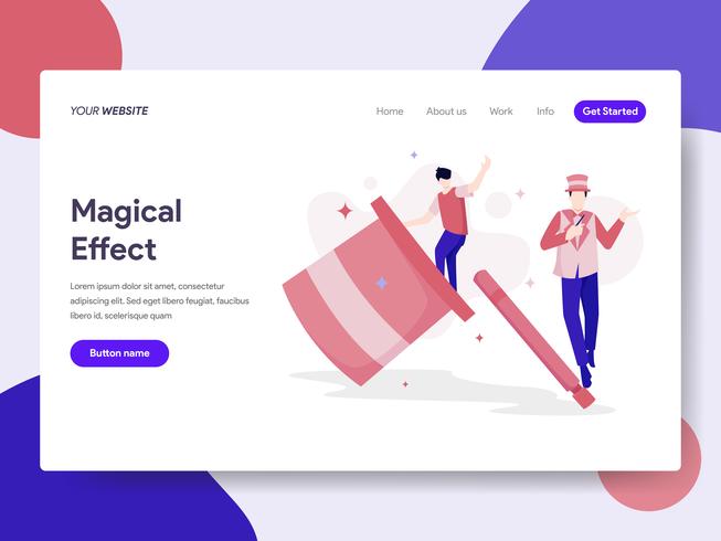 Plantilla de la página de destino del concepto de ilustración de efecto mágico. Concepto de diseño plano isométrico de diseño de página web para sitio web y sitio web móvil. Ilustración de vector