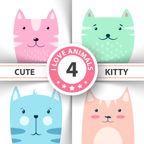 Cute, funny kitty, cat characters. vector