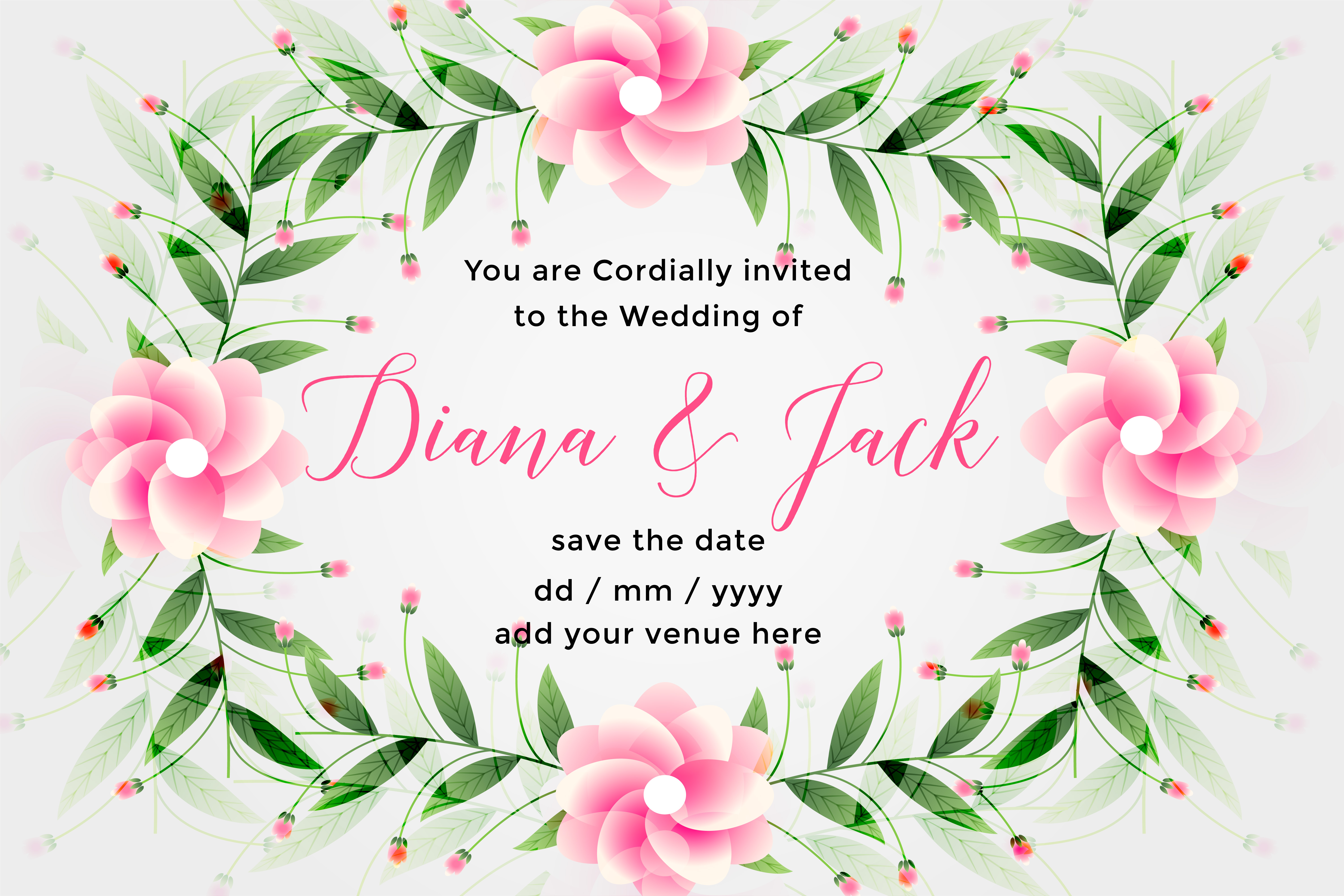 wedding card design with lovely flower decoration - Download Free