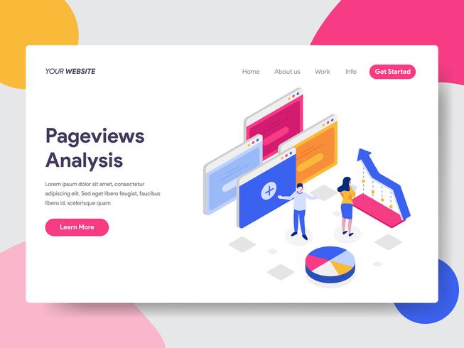 Landing page template of Pageviews Analysis Isometric Illustration Concept. Isometric flat design concept of web page design for website and mobile website.Vector illustration vector
