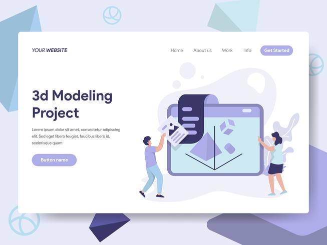 Landing page template of 3D Printing Modeling Illustration Concept. Isometric flat design concept of web page design for website and mobile website.Vector illustration vector