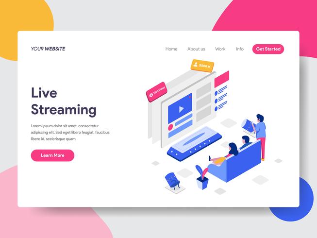 Landing page template of Live Streaming Isometric Illustration Concept. Isometric flat design concept of web page design for website and mobile website.Vector illustration vector