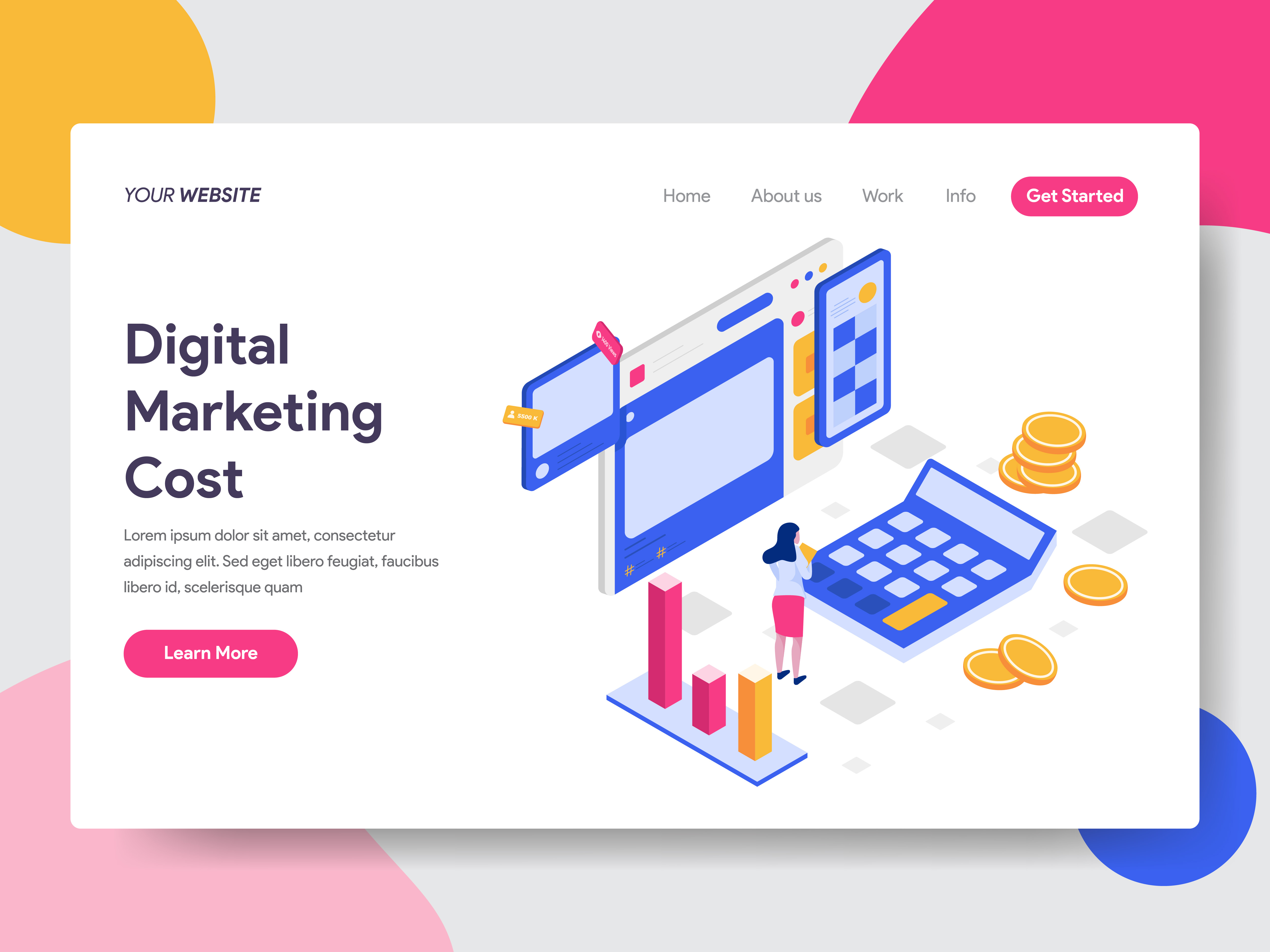 Download Landing page template of Digital Marketing Cost Isometric Illustration Concept. Isometric flat ...